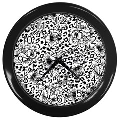 Vector-eclectic-fabric-seamless-pattern-animal-background-with-baroque-ornament Wall Clock (black) by Sobalvarro