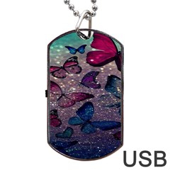 Glitter Butterfly Dog Tag Usb Flash (two Sides) by Sparkle
