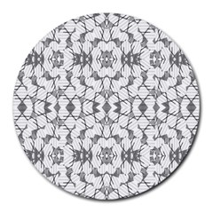 Grey And White Abstract Geometric Print Round Mousepads by dflcprintsclothing