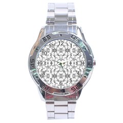 Grey And White Abstract Geometric Print Stainless Steel Analogue Watch by dflcprintsclothing
