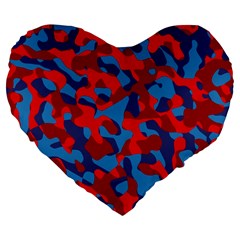 Red And Blue Camouflage Pattern Large 19  Premium Flano Heart Shape Cushions by SpinnyChairDesigns