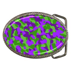 Purple And Green Camouflage Belt Buckles by SpinnyChairDesigns