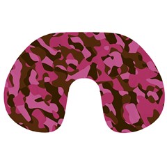 Pink And Brown Camouflage Travel Neck Pillow by SpinnyChairDesigns