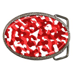 Red And White Camouflage Pattern Belt Buckles by SpinnyChairDesigns