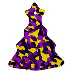 Purple And Yellow Camouflage Pattern Christmas Tree Ornament (two Sides) by SpinnyChairDesigns