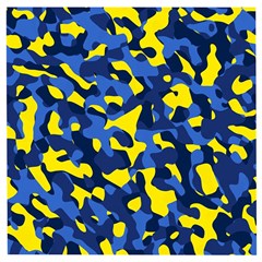 Blue And Yellow Camouflage Pattern Wooden Puzzle Square by SpinnyChairDesigns