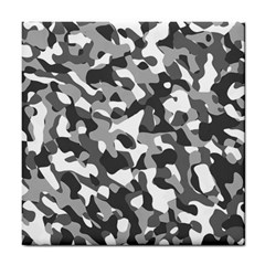 Grey And White Camouflage Pattern Tile Coaster by SpinnyChairDesigns