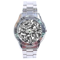 Grey And White Camouflage Pattern Stainless Steel Analogue Watch by SpinnyChairDesigns