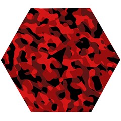 Red And Black Camouflage Pattern Wooden Puzzle Hexagon by SpinnyChairDesigns