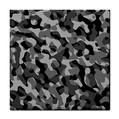 Grey And Black Camouflage Pattern Tile Coaster by SpinnyChairDesigns