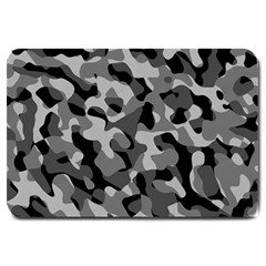 Grey And Black Camouflage Pattern Large Doormat  by SpinnyChairDesigns