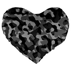 Grey And Black Camouflage Pattern Large 19  Premium Heart Shape Cushions by SpinnyChairDesigns