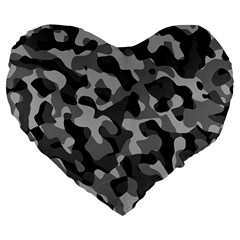 Grey And Black Camouflage Pattern Large 19  Premium Flano Heart Shape Cushions by SpinnyChairDesigns