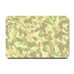 Light Green Brown Yellow Camouflage Pattern Small Doormat  by SpinnyChairDesigns