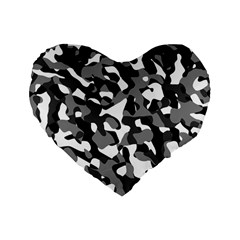 Black And White Camouflage Pattern Standard 16  Premium Flano Heart Shape Cushions by SpinnyChairDesigns