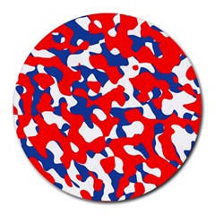 Red White Blue Camouflage Pattern Round Mousepads by SpinnyChairDesigns