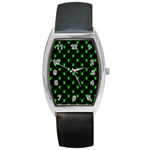 Neon Green Bug Insect Heads on Black Barrel Style Metal Watch Front