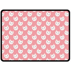 Cute Cat Faces White And Pink Fleece Blanket (large)  by SpinnyChairDesigns