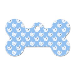 Cute Cat Faces White And Blue  Dog Tag Bone (one Side) by SpinnyChairDesigns