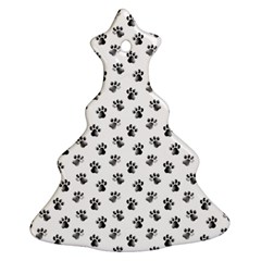Cat Dog Animal Paw Prints Pattern Black And White Ornament (christmas Tree)  by SpinnyChairDesigns