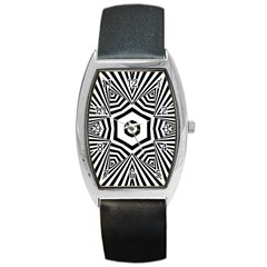 Black And White Line Art Stripes Pattern Barrel Style Metal Watch by SpinnyChairDesigns