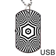 Black And White Line Art Stripes Pattern Dog Tag Usb Flash (one Side) by SpinnyChairDesigns