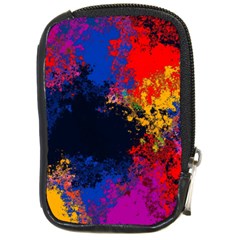Colorful Paint Splatter Texture Red Black Yellow Blue Compact Camera Leather Case by SpinnyChairDesigns