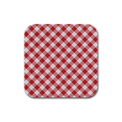 Picnic Gingham Red White Checkered Plaid Pattern Rubber Square Coaster (4 Pack)  by SpinnyChairDesigns