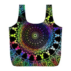 Colorful Rainbow Colored Arabesque Mandala Kaleidoscope  Full Print Recycle Bag (l) by SpinnyChairDesigns