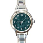 Dark Teal Butterfly Pattern Round Italian Charm Watch