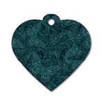 Dark Teal Butterfly Pattern Dog Tag Heart (Two Sides)