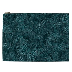 Dark Teal Butterfly Pattern Cosmetic Bag (xxl) by SpinnyChairDesigns