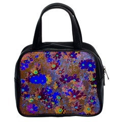 Cosmos Flowers Brown Blue Classic Handbag (two Sides) by DinkovaArt