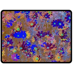 Cosmos Flowers Brown Blue Double Sided Fleece Blanket (large)  by DinkovaArt