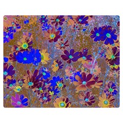 Cosmos Flowers Brown Blue Double Sided Flano Blanket (medium)  by DinkovaArt