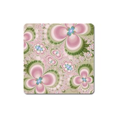 Pastel Pink Abstract Floral Print Pattern Square Magnet by SpinnyChairDesigns