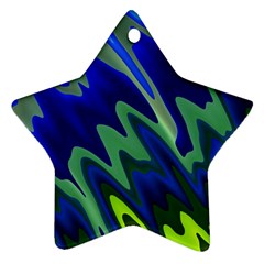 Blue Green Zig Zag Waves Pattern Ornament (star) by SpinnyChairDesigns