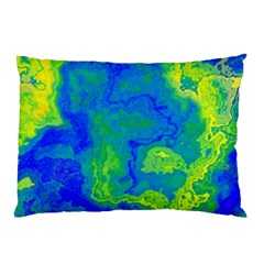 Neon Green Blue Grunge Texture Pattern Pillow Case by SpinnyChairDesigns
