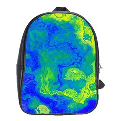 Neon Green Blue Grunge Texture Pattern School Bag (xl) by SpinnyChairDesigns