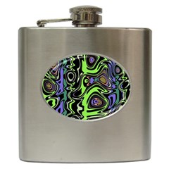 Green And Black Abstract Pattern Hip Flask (6 Oz) by SpinnyChairDesigns