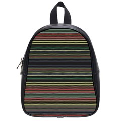 Dark Rust Red And Green Stripes Pattern School Bag (small)