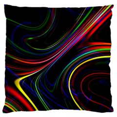 Neon Glow Lines On Black Large Flano Cushion Case (one Side) by SpinnyChairDesigns