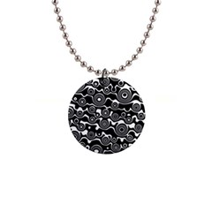 Abstract Black And White Bubble Pattern 1  Button Necklace by SpinnyChairDesigns