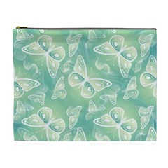 Turquoise Light Green Butterfly Pattern Cosmetic Bag (xl) by SpinnyChairDesigns