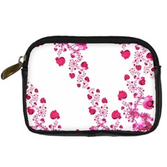 Abstract Pink Roses On White Digital Camera Leather Case by SpinnyChairDesigns