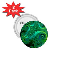 Green Floral Fern Swirls And Spirals 1 75  Buttons (10 Pack) by SpinnyChairDesigns