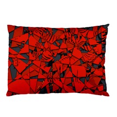 Red Grey Abstract Grunge Pattern Pillow Case by SpinnyChairDesigns
