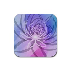 Watercolor Blue Purple Floral Pattern Rubber Coaster (square)  by SpinnyChairDesigns