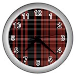 Black and Red Striped Plaid Wall Clock (Silver)