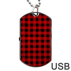 Grunge Red Black Buffalo Plaid Dog Tag Usb Flash (two Sides) by SpinnyChairDesigns